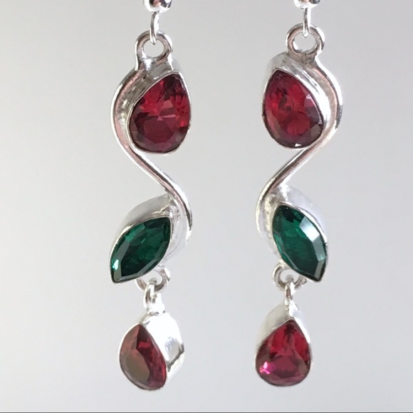 New Sim Pink Kunzite & Chrome Diopside Crystal Hook Earrings - Picture 4 of 8